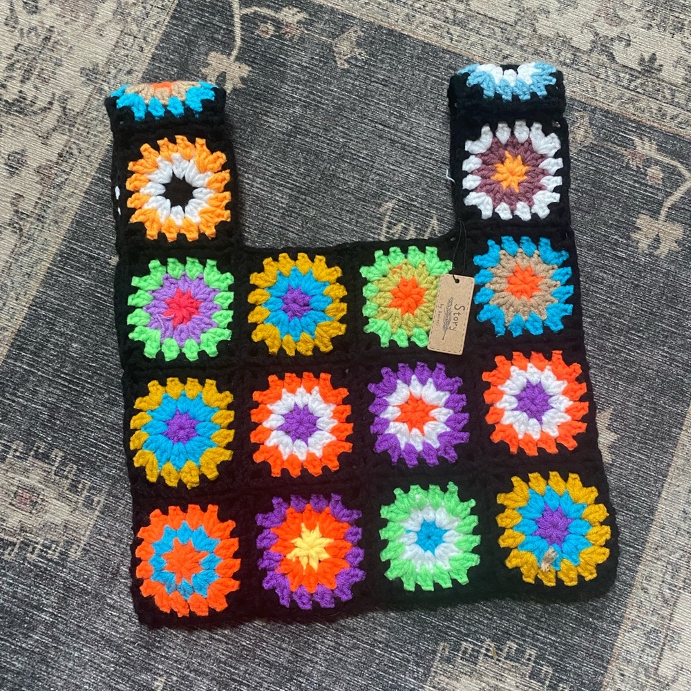 Granny Square Crochet Patchwork Tote- NWT